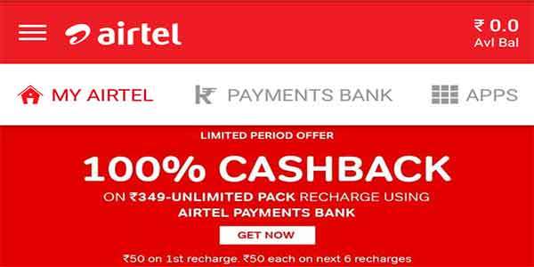 Airtel Offers 100 Percent Cashback on Rs 349 Recharge for Prepaid Users