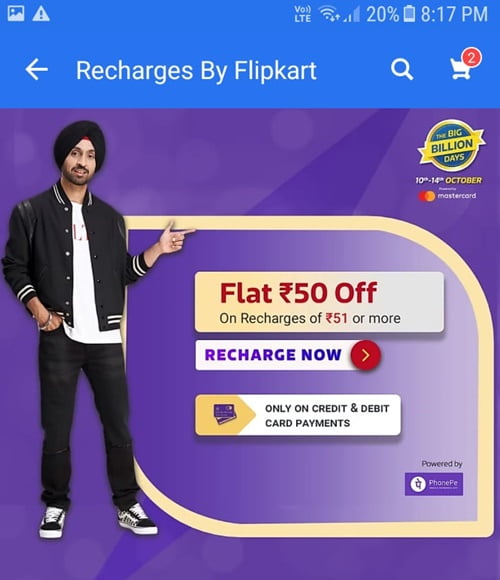 flipkart recharge offer